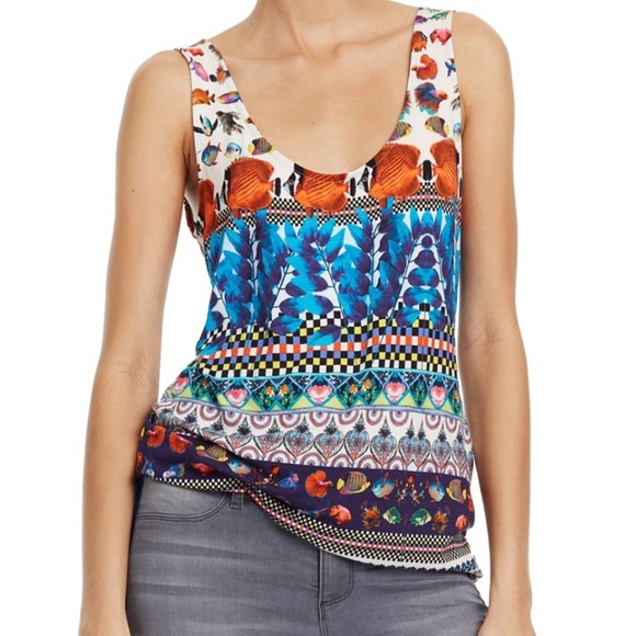 Desigual Georgina slim fit sleeveless tee tank top tropical fish print small NWT - Picture 6 of 11